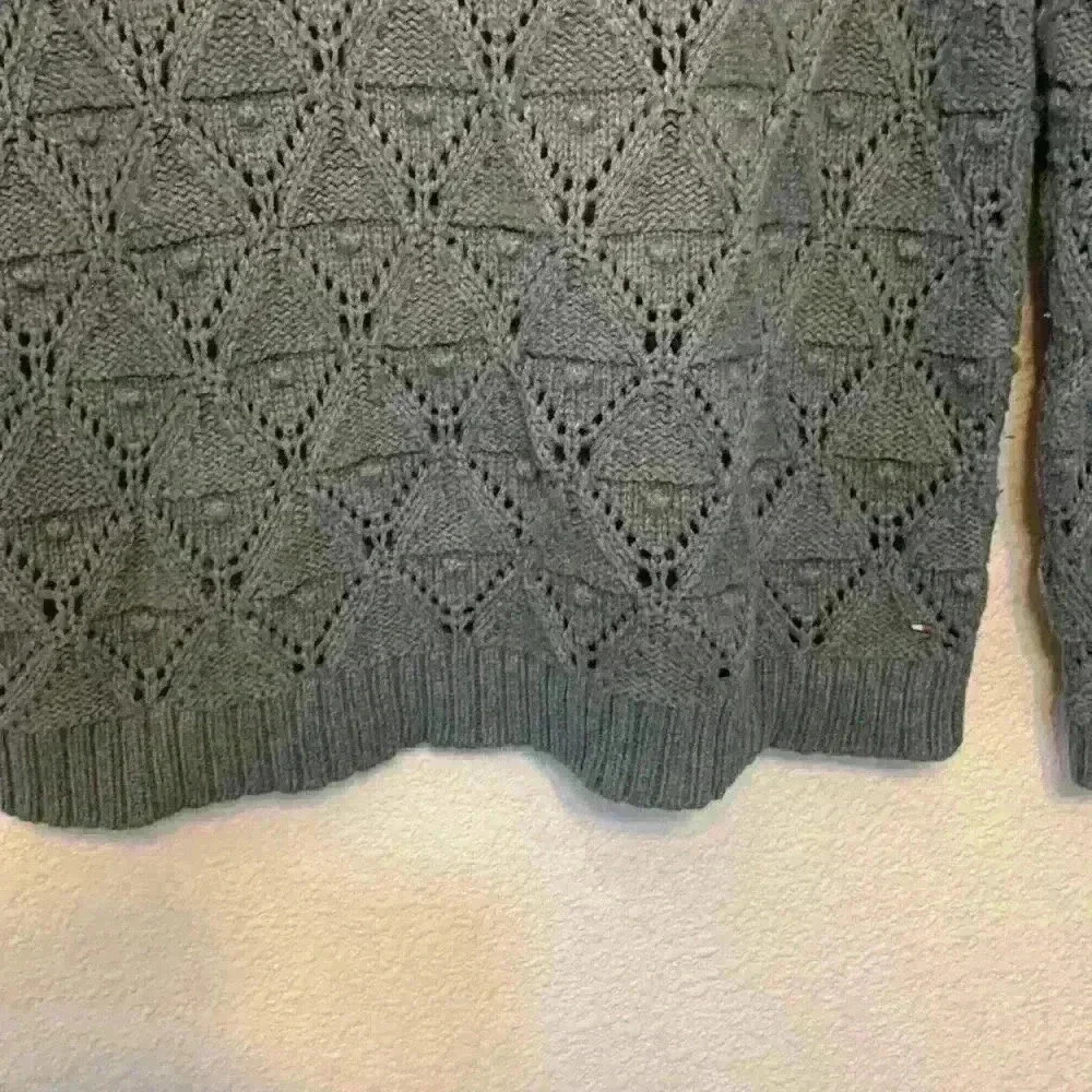 Tommy Hilfiger gray chunky sweater sz L open knit crew neck career comfy casual - Picture 5 of 8